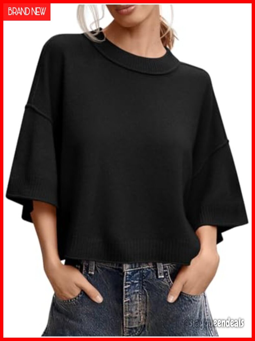 Womens Short Sleeve Sweater Oversized Cropped Knit Top Lightweight Pullover